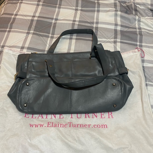 Elaine Turner Gray Leather with Gold Hardware Satchel - Picture 2 of 8